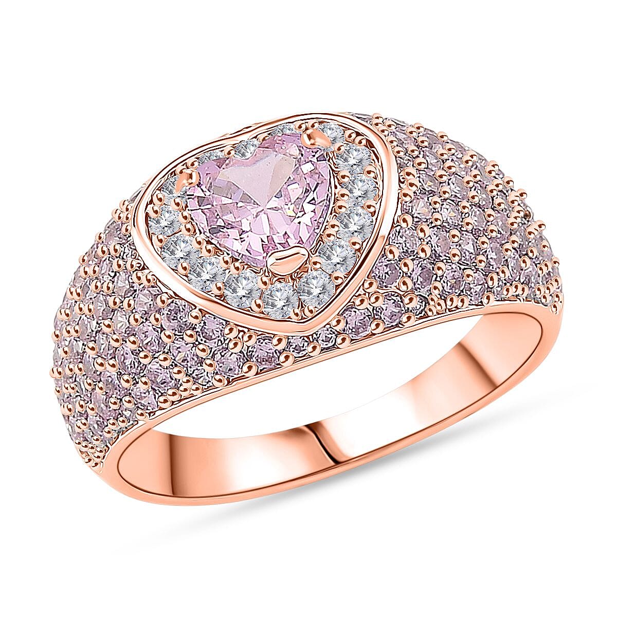 Simulated Pink and White Diamond Ring in in 18K RG Plated (Size 8.0)
