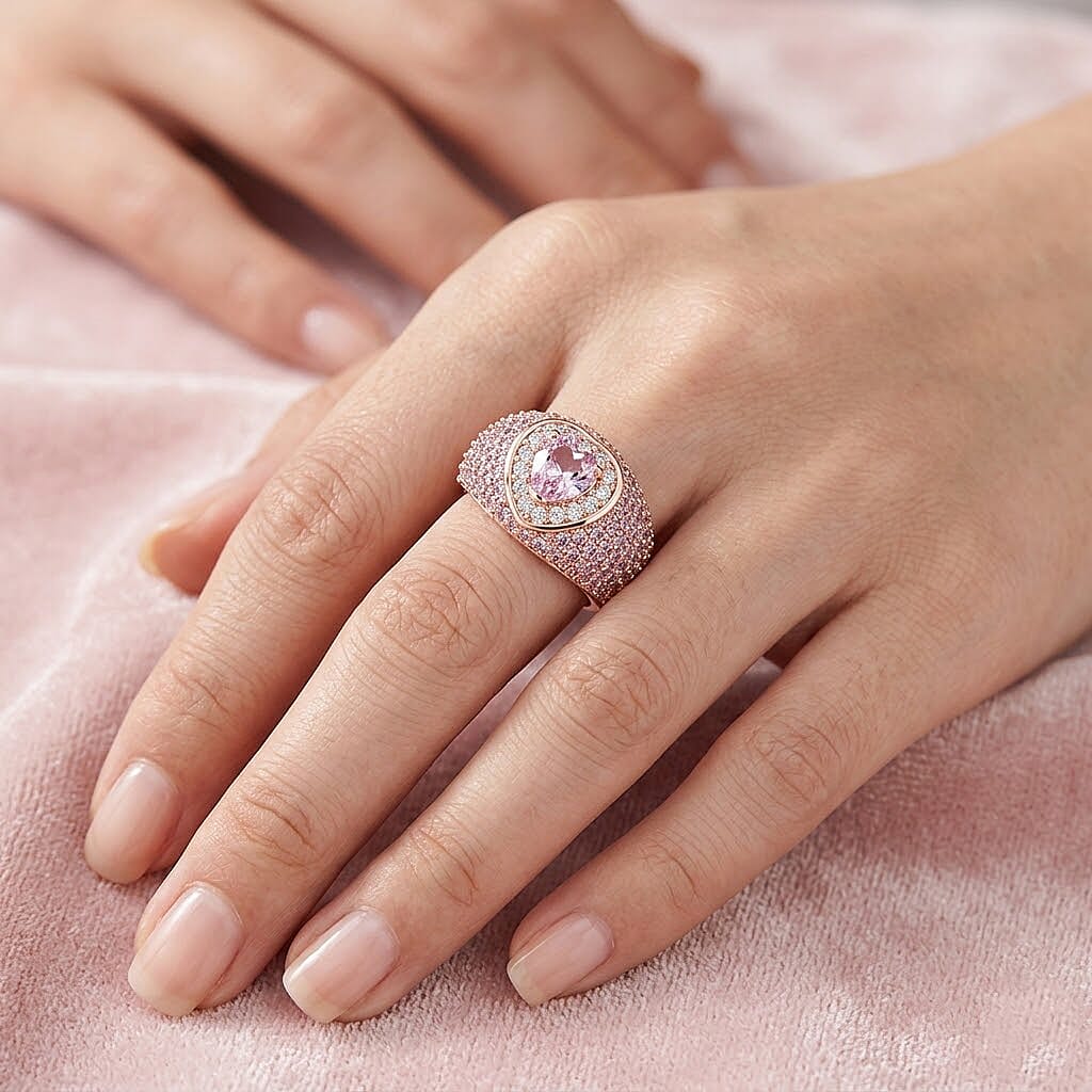 Simulated Pink and White Diamond Ring in in 18K RG Plated (Size 8.0)