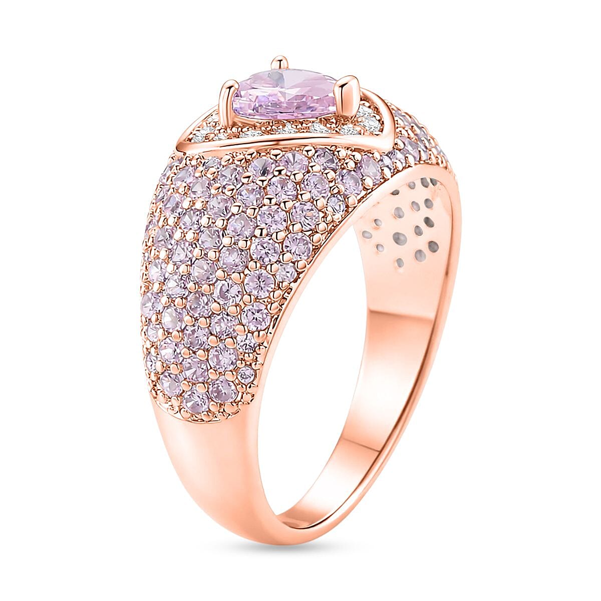 Simulated Pink and White Diamond Ring in in 18K RG Plated (Size 8.0)
