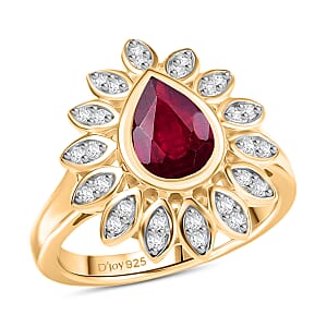 D'Joy African Ruby (FF) and White Zircon 1.90 ctw Ring in 18K YG Plated Sterling Silver (Size 6.5)