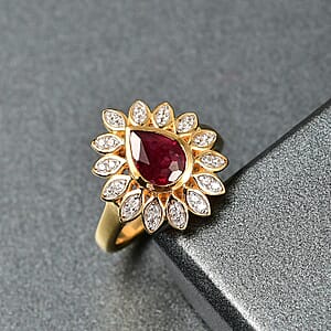 D'Joy African Ruby (FF) and White Zircon 1.90 ctw Ring in 18K YG Plated Sterling Silver (Size 6.5)