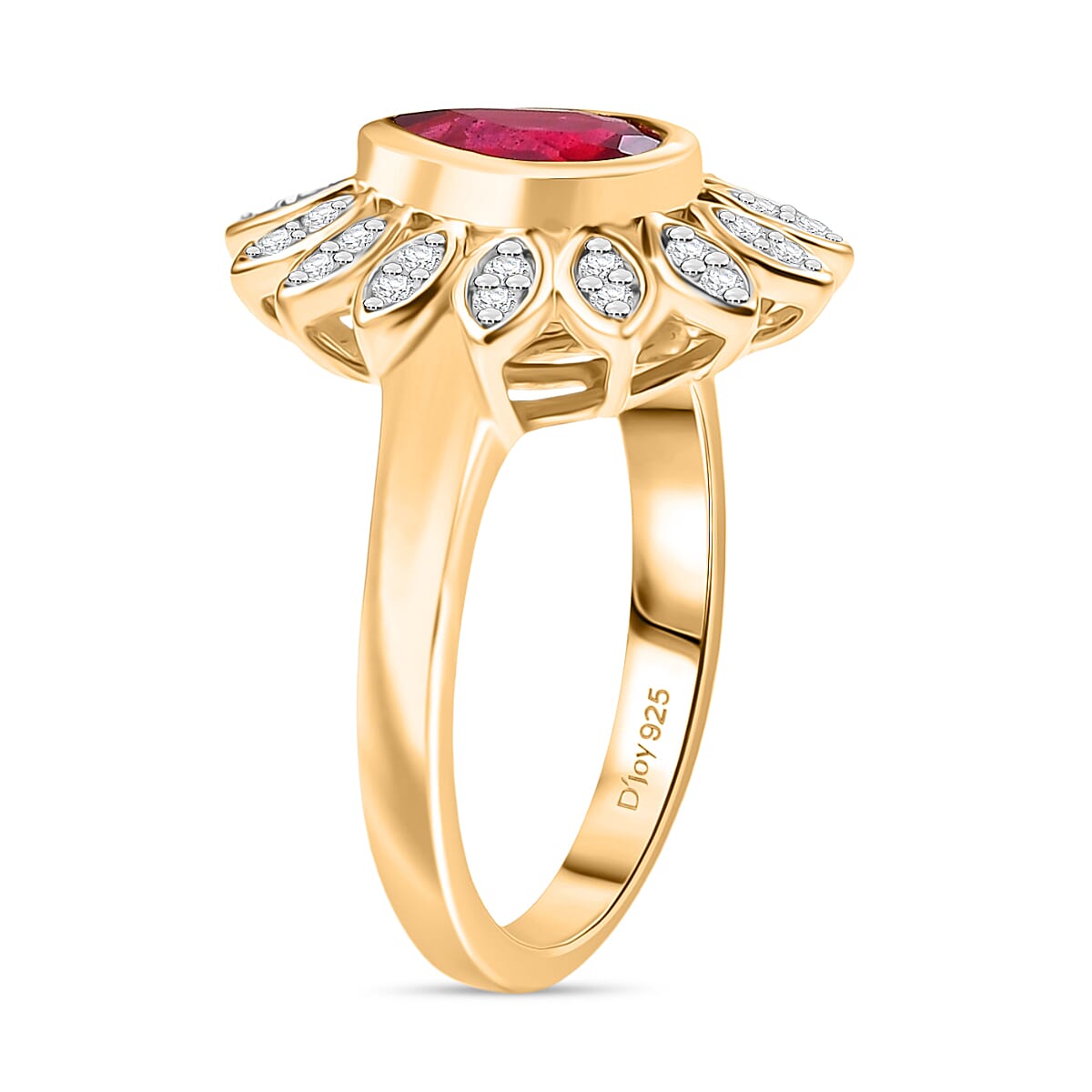 D'Joy African Ruby (FF) and White Zircon 1.90 ctw Ring in 18K YG Plated Sterling Silver (Size 6.5) image number 3