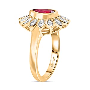 D'Joy African Ruby (FF) and White Zircon 1.90 ctw Ring in 18K YG Plated Sterling Silver (Size 6.5)