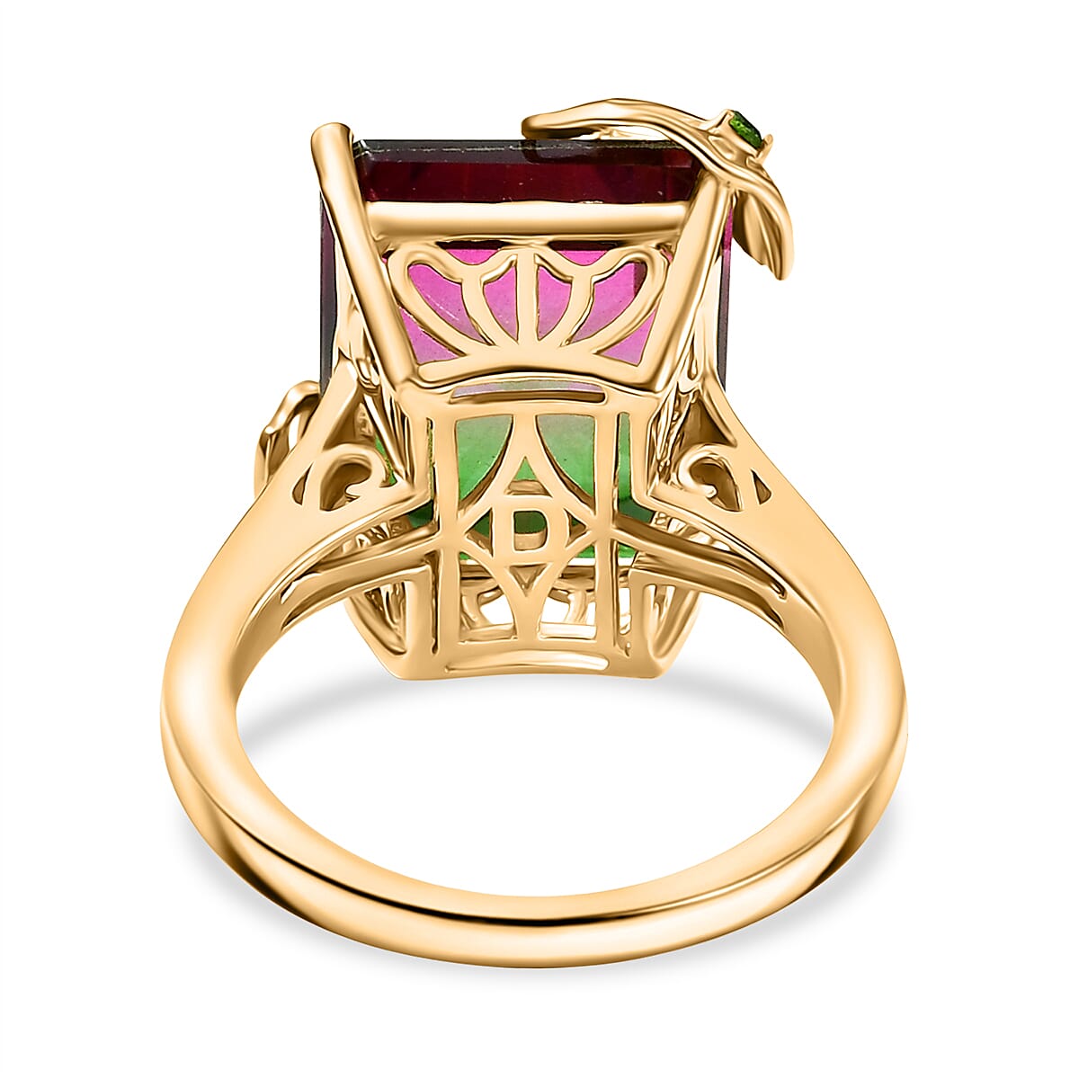 Watermelon Quartz (Triplet) and Chrome Diopside 11.60 ctw Ring in 18K Vermeil Yellow Gold Over Sterling Silver (Size 6.5)