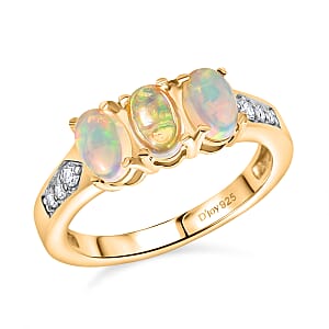 D'Joy Ethiopian Welo Opal and White Zircon 1.00 ctw Ring in 18K YG Plated Sterling Silver (Size 6.5)