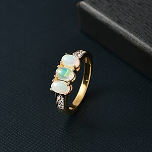 D'Joy Ethiopian Welo Opal and White Zircon 1.00 ctw Ring in 18K YG Plated Sterling Silver (Size 6.5)