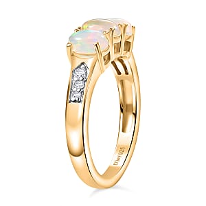 D'Joy Ethiopian Welo Opal and White Zircon 1.00 ctw Ring in 18K YG Plated Sterling Silver (Size 6.5)