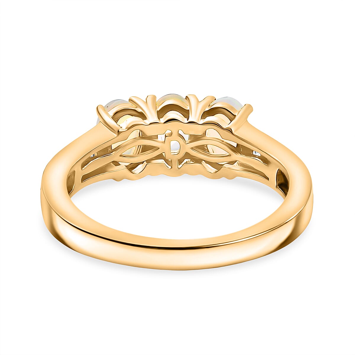 D'Joy Ethiopian Welo Opal and White Zircon 1.00 ctw Ring in 18K YG Plated Sterling Silver (Size 6.5) image number 4