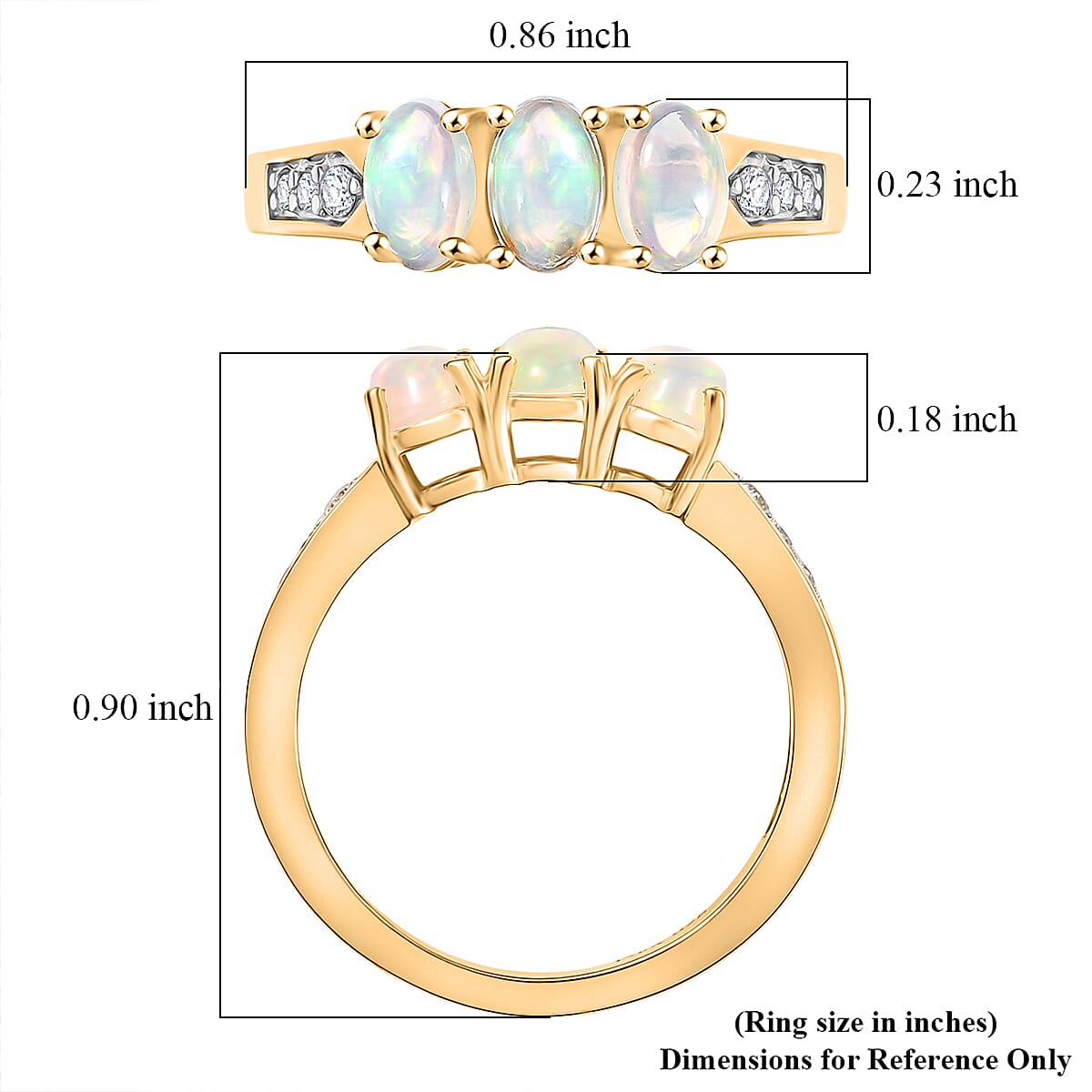 D'Joy Ethiopian Welo Opal and White Zircon 1.00 ctw Ring in 18K YG Plated Sterling Silver (Size 6.5) image number 5