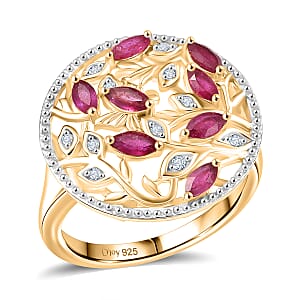 D'Joy African Ruby (FF), White Zircon Ring in 18K YG Plated Sterling Silver (Size 6.5) 0.90 ctw