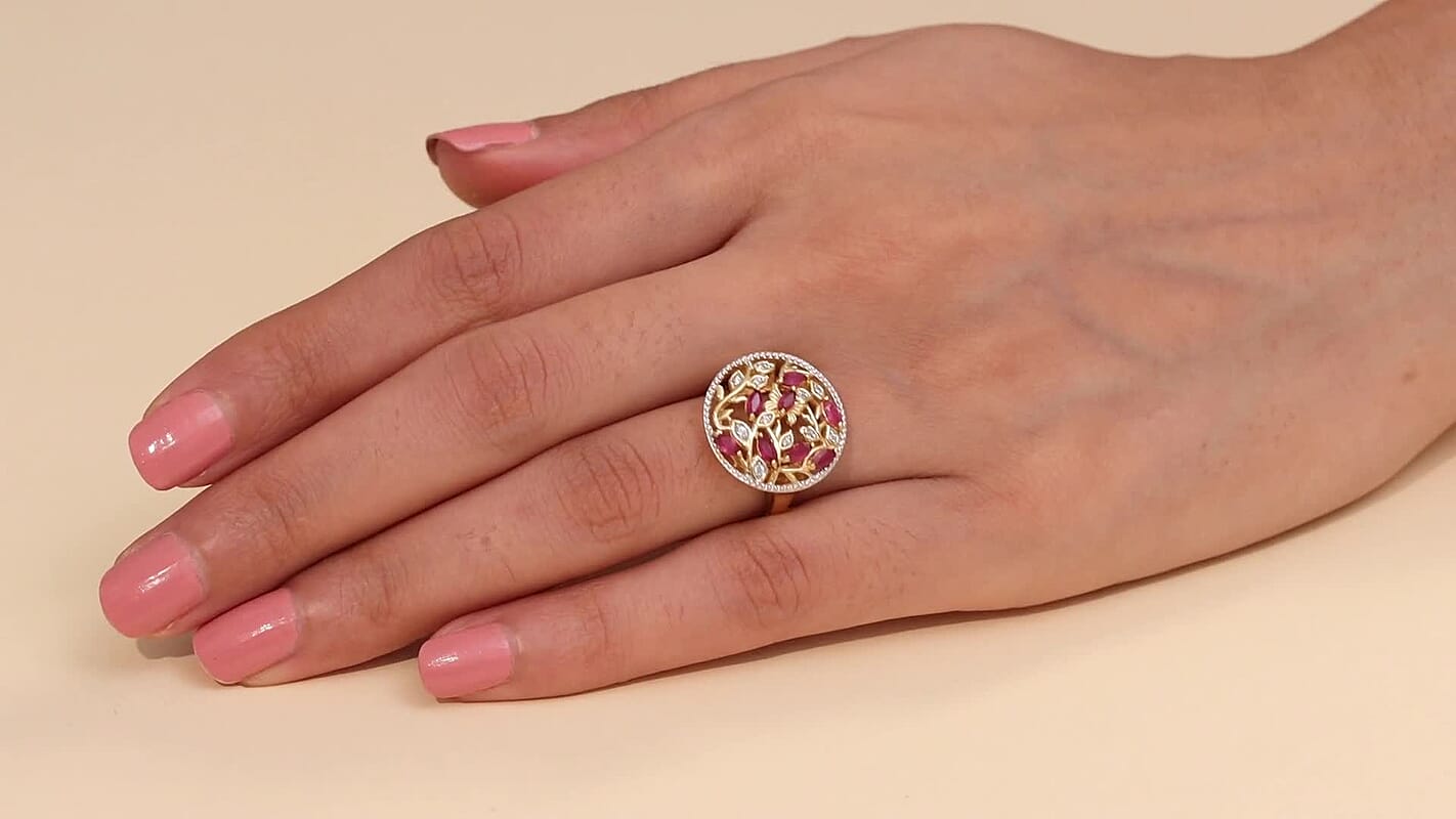 D'Joy African Ruby (FF), White Zircon Ring in 18K YG Plated Sterling Silver (Size 6.5) 0.90 ctw