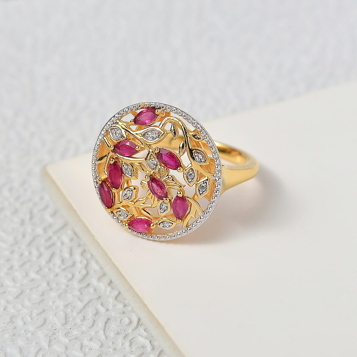 D'Joy African Ruby (FF), White Zircon Ring in 18K YG Plated Sterling Silver (Size 6.5) 0.90 ctw image number 1