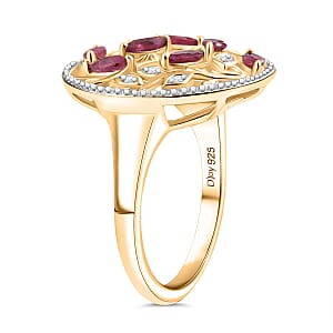 D'Joy African Ruby (FF), White Zircon Ring in 18K YG Plated Sterling Silver (Size 6.5) 0.90 ctw