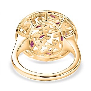 D'Joy African Ruby (FF), White Zircon Ring in 18K YG Plated Sterling Silver (Size 6.5) 0.90 ctw
