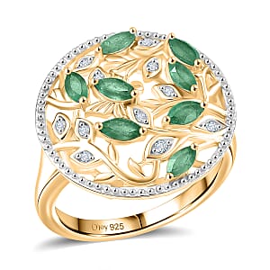 D'Joy Kagem Zambian Emerald and White Zircon 0.70 ctw Ring in 18K YG Plated Sterling Silver (Size 6.5)