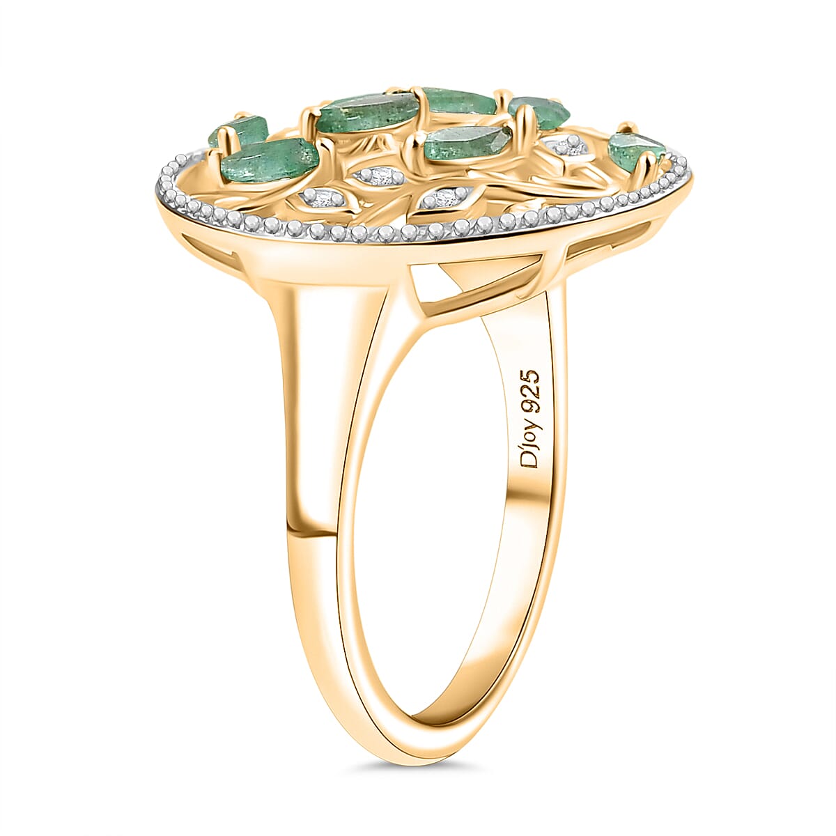D'Joy Kagem Zambian Emerald and White Zircon 0.70 ctw Ring in 18K YG Plated Sterling Silver (Size 6.5) image number 3