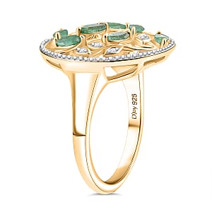 D'Joy Kagem Zambian Emerald and White Zircon 0.70 ctw Ring in 18K YG Plated Sterling Silver (Size 6.5)