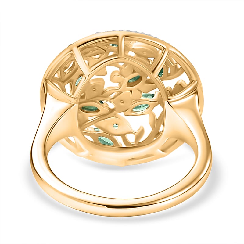 D'Joy Kagem Zambian Emerald and White Zircon 0.70 ctw Ring in 18K YG Plated Sterling Silver (Size 6.5)