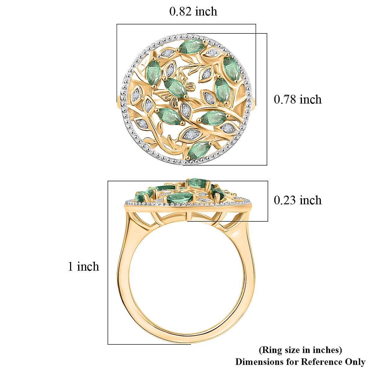 D'Joy Kagem Zambian Emerald and White Zircon 0.70 ctw Ring in 18K YG Plated Sterling Silver (Size 6.5) image number 5