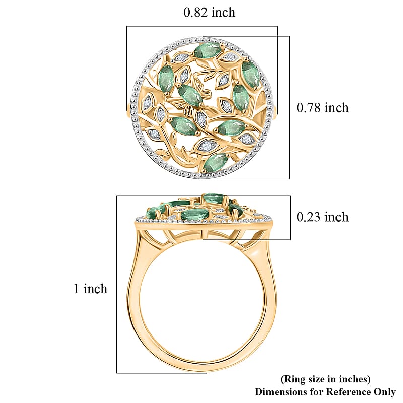 D'Joy Kagem Zambian Emerald and White Zircon 0.70 ctw Ring in 18K YG Plated Sterling Silver (Size 6.5)