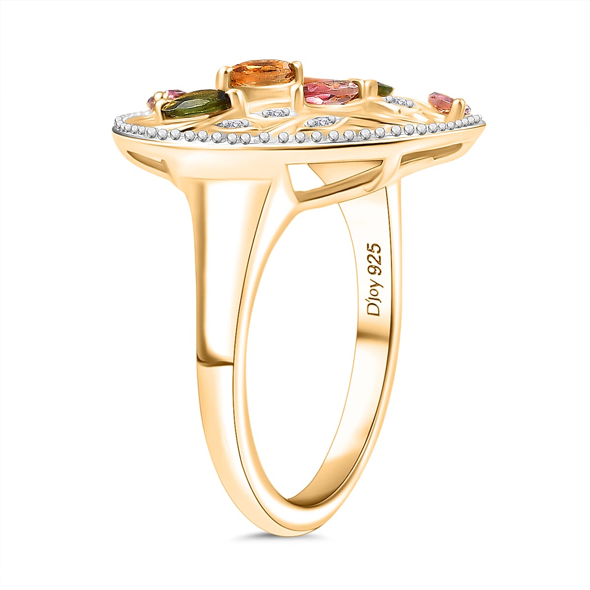 D'Joy Multi-Tourmaline and White Zircon 1.00 ctw Ring in 18K Yellow Gold Plated Sterling Silver (Size 6.5) image number 3