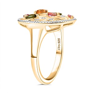 D'Joy Multi-Tourmaline and White Zircon 1.00 ctw Ring in 18K Yellow Gold Plated Sterling Silver (Size 6.5)