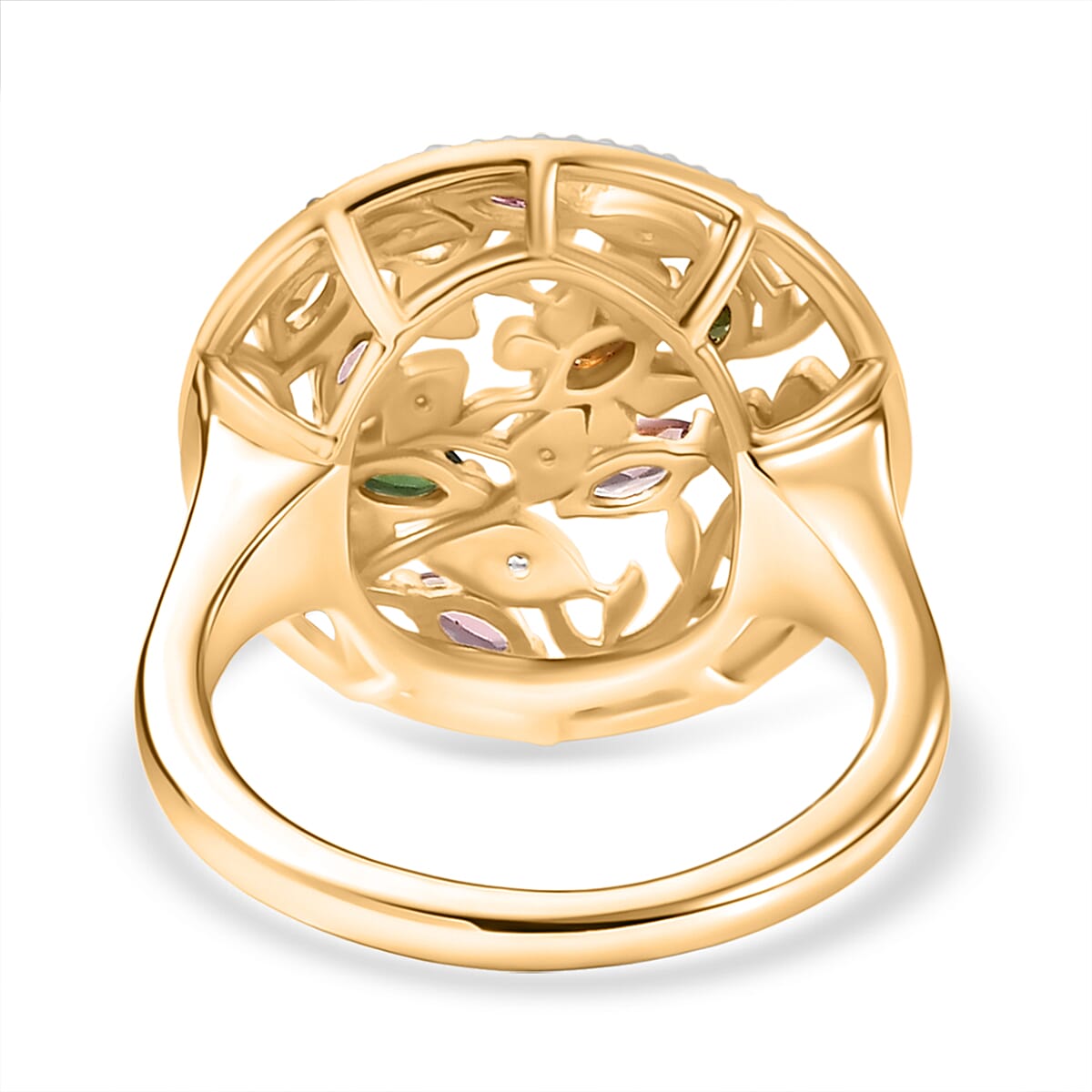 D'Joy Multi-Tourmaline and White Zircon 1.00 ctw Ring in 18K Yellow Gold Plated Sterling Silver (Size 6.5) image number 4