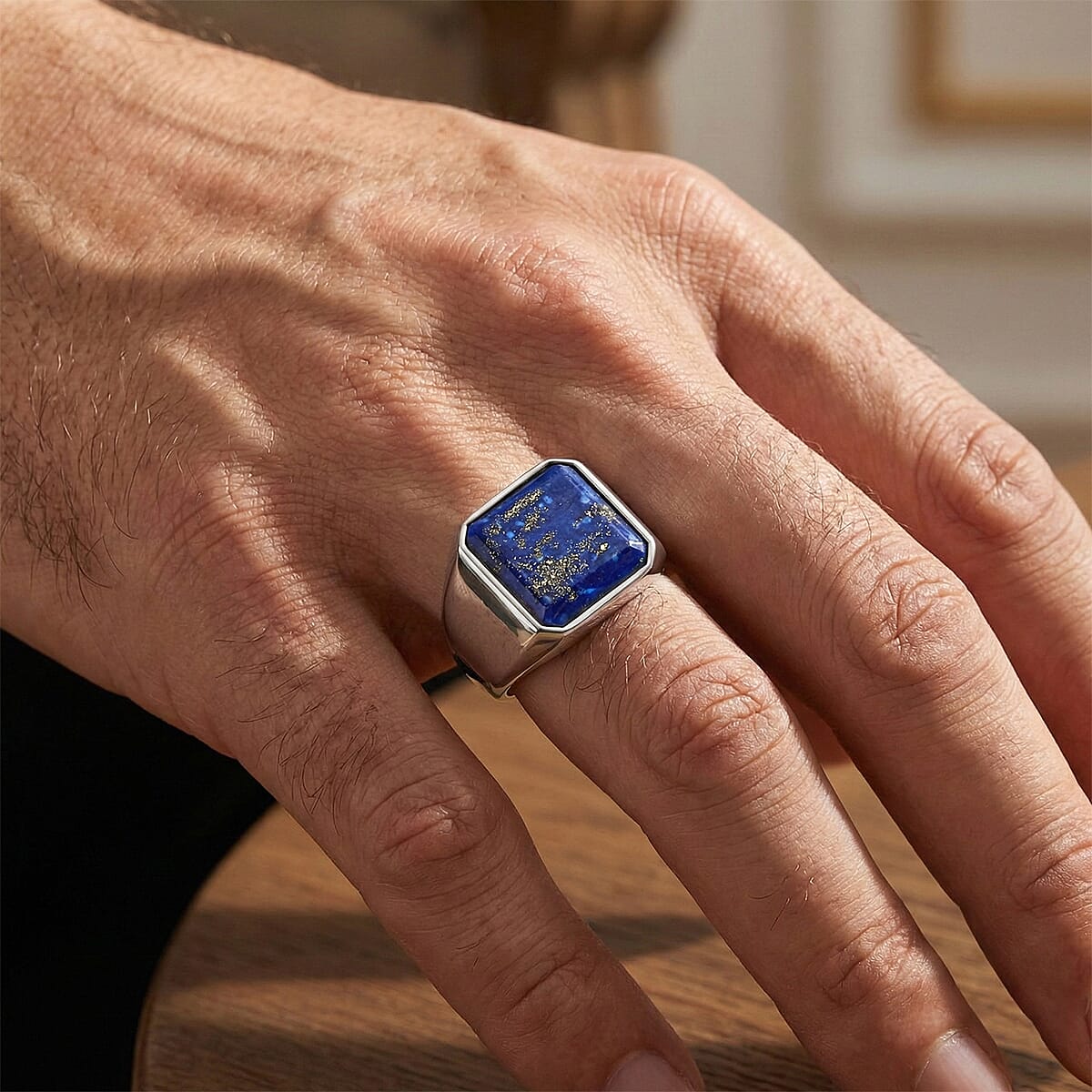 EverTrue Lapis Lazuli 9.15 ctw Men's Ring in Platinum Bond (Size 10.5) image number 2