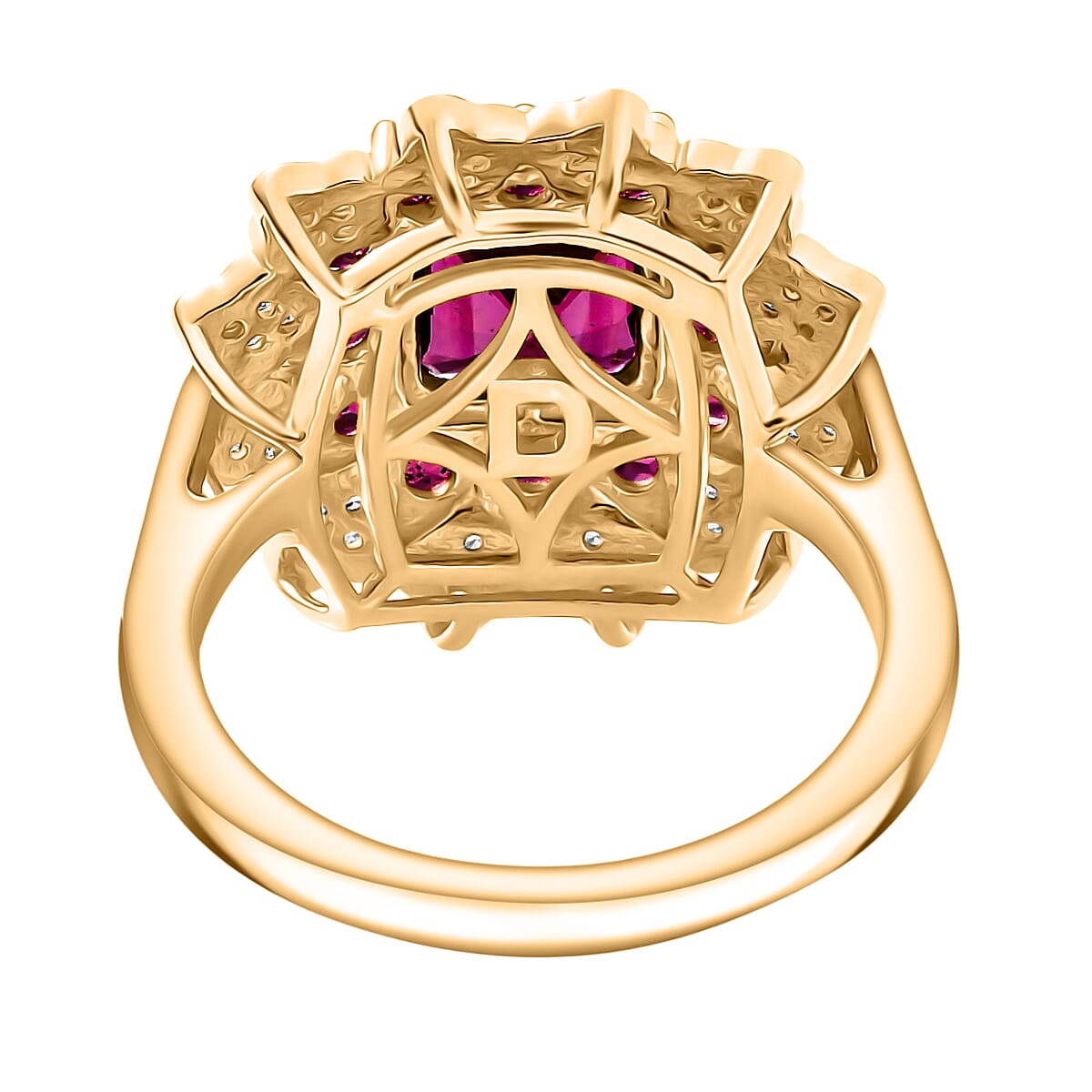 D'Joy Premium Orissa Rhodolite Garnet and White Zircon 3.50 ctw Ring in 18K Yellow Gold Plated Sterling Silver (Size 6.0) image number 4