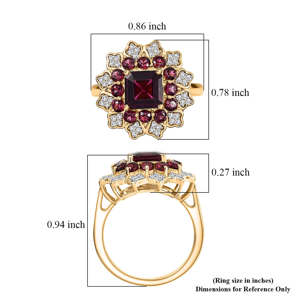 D'Joy Premium Orissa Rhodolite Garnet and White Zircon 3.50 ctw Ring in 18K Yellow Gold Plated Sterling Silver (Size 6.0) image number 5