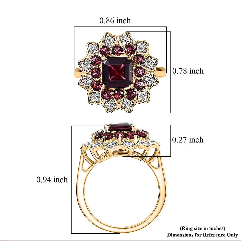 D'Joy Premium Orissa Rhodolite Garnet and White Zircon 3.50 ctw Ring in 18K Yellow Gold Plated Sterling Silver (Size 6.0)