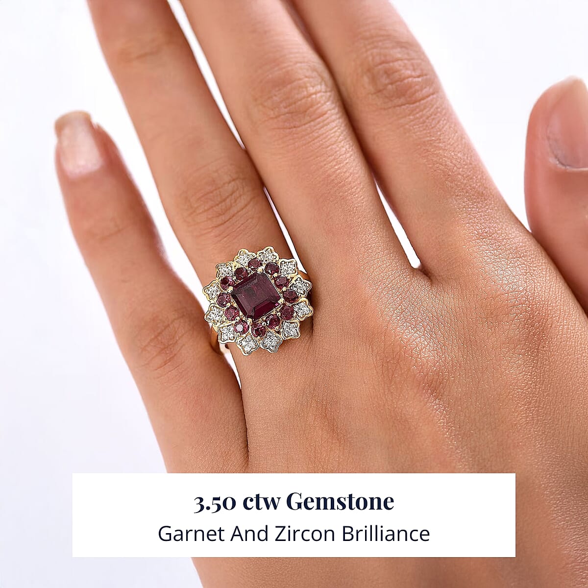 D'Joy Premium Orissa Rhodolite Garnet and White Zircon 3.50 ctw Ring in 18K Yellow Gold Plated Sterling Silver (Size 7.0) image number 1