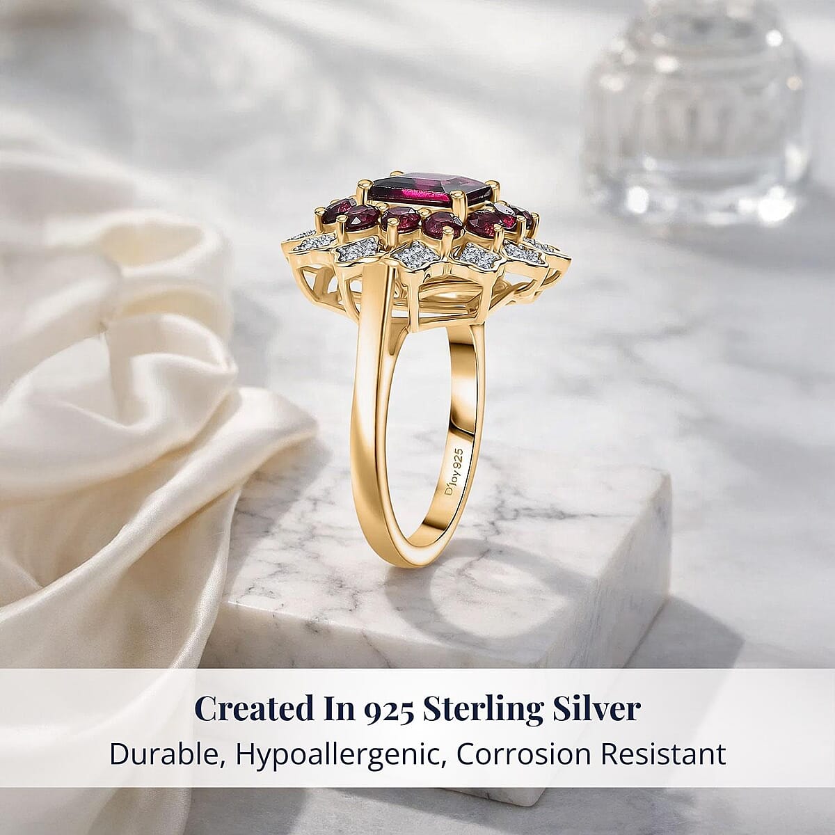 D'Joy Premium Orissa Rhodolite Garnet and White Zircon 3.50 ctw Ring in 18K Yellow Gold Plated Sterling Silver (Size 7.0) image number 2