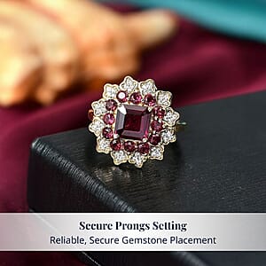D'Joy Premium Orissa Rhodolite Garnet and White Zircon 3.50 ctw Ring in 18K Yellow Gold Plated Sterling Silver (Size 7.0)