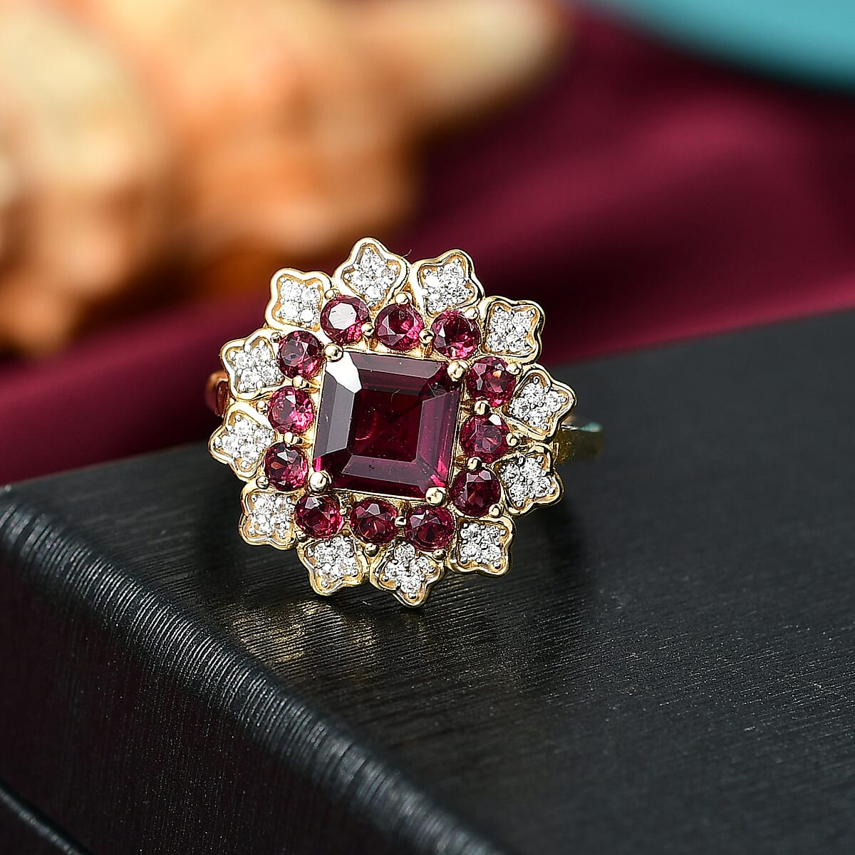 D'Joy Premium Orissa Rhodolite Garnet and White Zircon 3.50 ctw Ring in 18K Yellow Gold Plated Sterling Silver (Size 7.5) image number 1