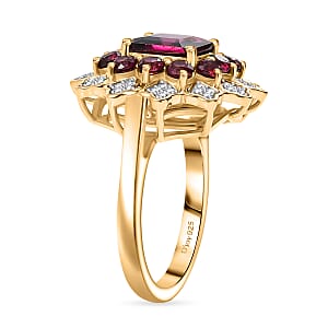 D'Joy Premium Orissa Rhodolite Garnet and White Zircon 3.50 ctw Ring in 18K Yellow Gold Plated Sterling Silver (Size 7.5)