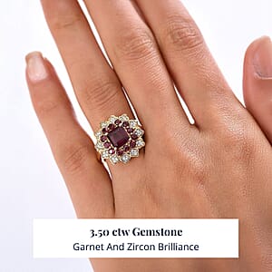 D'Joy Premium Orissa Rhodolite Garnet and White Zircon 3.50 ctw Ring in 18K Yellow Gold Plated Sterling Silver (Size 8.0)