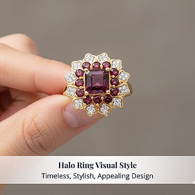 D'Joy Premium Orissa Rhodolite Garnet and White Zircon 3.50 ctw Ring in 18K Yellow Gold Plated Sterling Silver (Size 8.0)