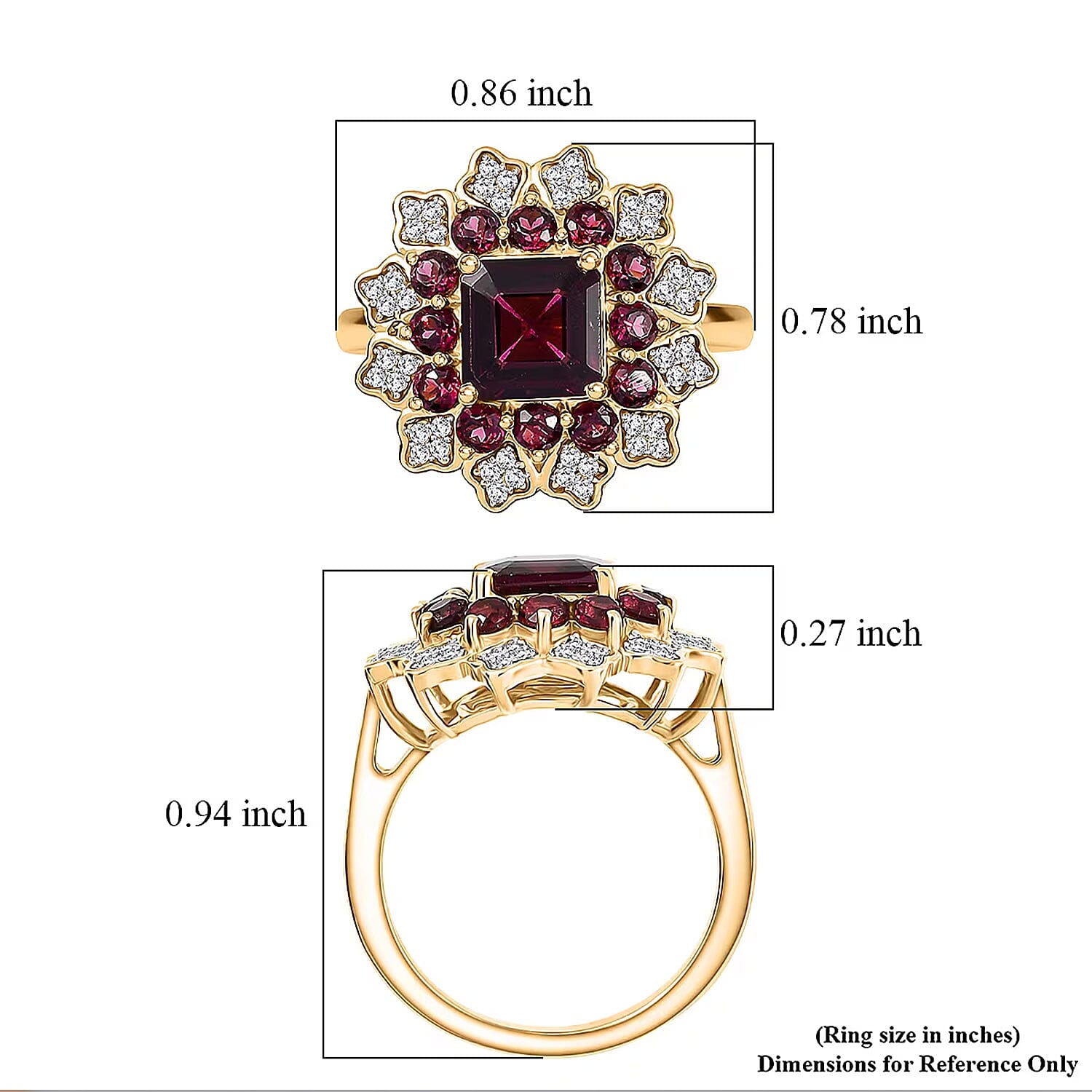 D'Joy Premium Orissa Rhodolite Garnet and White Zircon 3.50 ctw Ring in 18K Yellow Gold Plated Sterling Silver (Size 8.0)