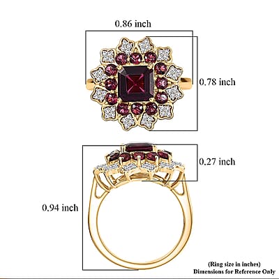 D'Joy Premium Orissa Rhodolite Garnet and White Zircon 3.50 ctw Ring in 18K Yellow Gold Plated Sterling Silver (Size 8.0)