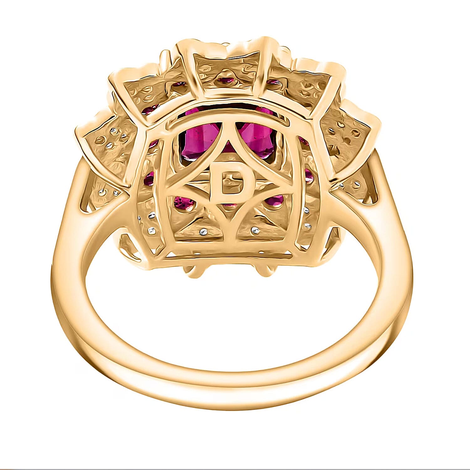 D'Joy Premium Orissa Rhodolite Garnet and White Zircon 3.50 ctw Ring in 18K Yellow Gold Plated Sterling Silver (Size 8.0)