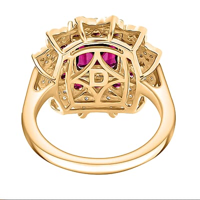 D'Joy Premium Orissa Rhodolite Garnet and White Zircon 3.50 ctw Ring in 18K Yellow Gold Plated Sterling Silver (Size 8.0)