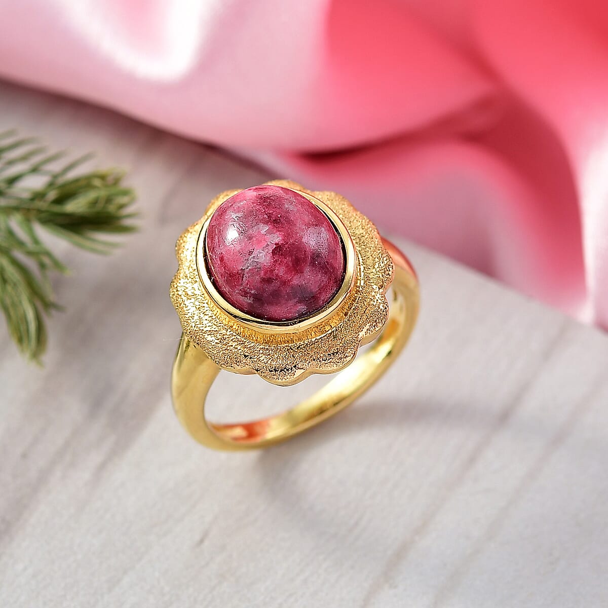 EverTrue Norwegian Thulite 6.40 ctw Ring in 18K Yellow Gold Plated (Size 6.0) image number 1