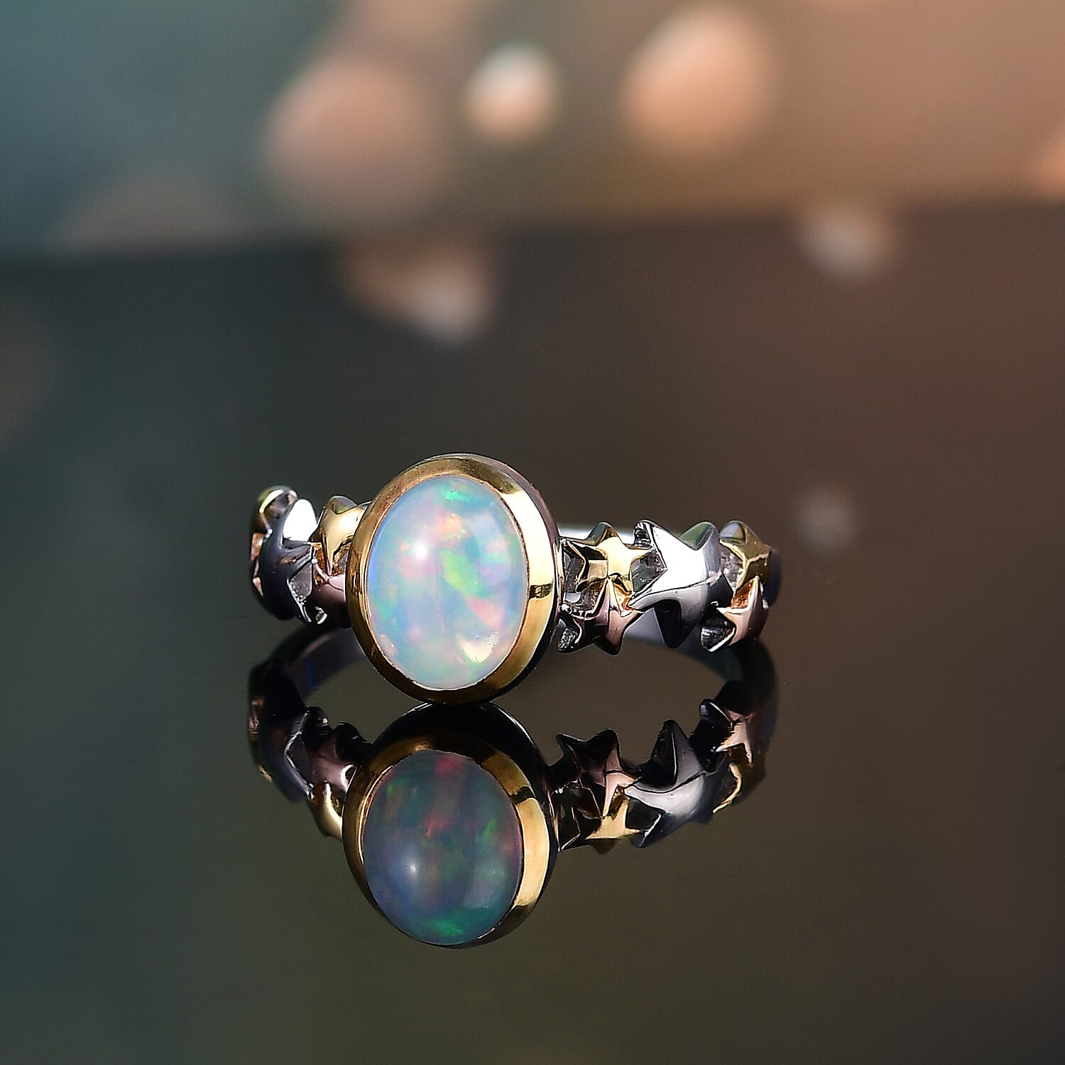 Premium Ethiopian Welo Opal 0.80 ctw Ring in 18K YRG Plated and Rhodium Over Sterling Silver (Size 7.0)