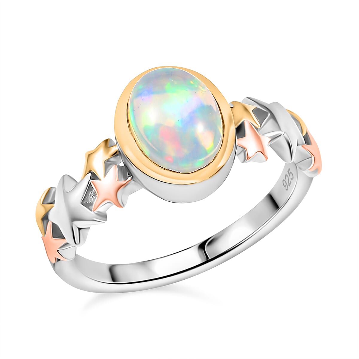 Premium Ethiopian Welo Opal 0.80 ctw Ring in 18K YRG Plated and Rhodium Over Sterling Silver (Size 7.0)