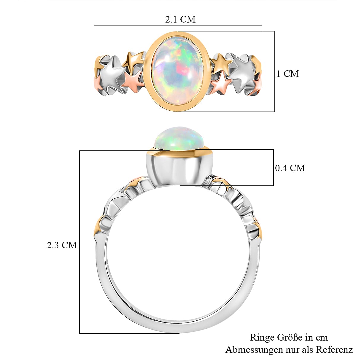 Premium Ethiopian Welo Opal 0.80 ctw Ring in 18K YRG Plated and Rhodium Over Sterling Silver (Size 7.0)