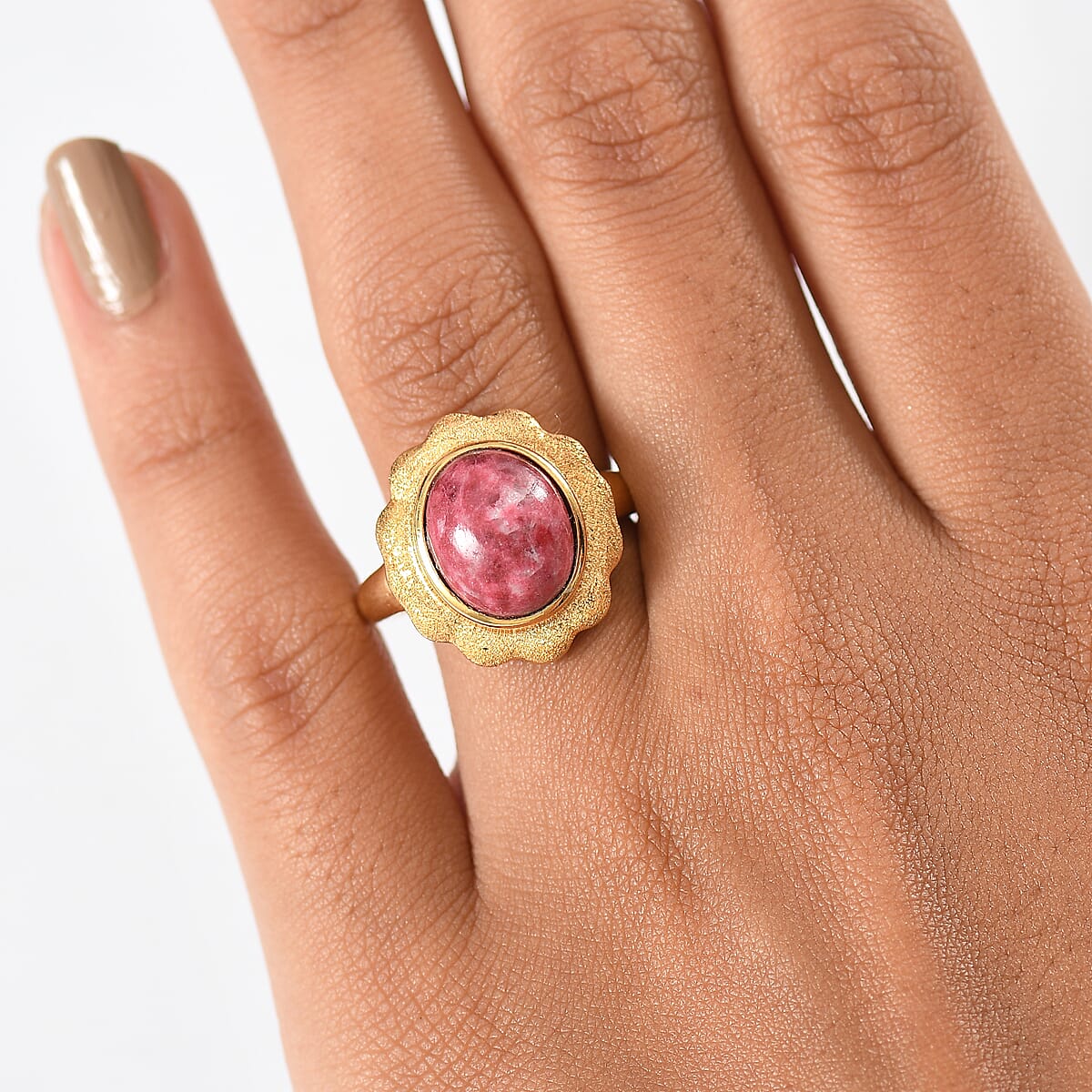 EverTrue Norwegian Thulite 6.40 ctw Ring in 18K Yellow Gold Plated (Size 7.5) image number 2
