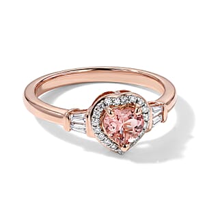D'Joy Premium Blush Tourmaline, Moissanite Ring in 18K Vermeil RG Over Sterling Silver (Size 10.0) 0.90 ctw