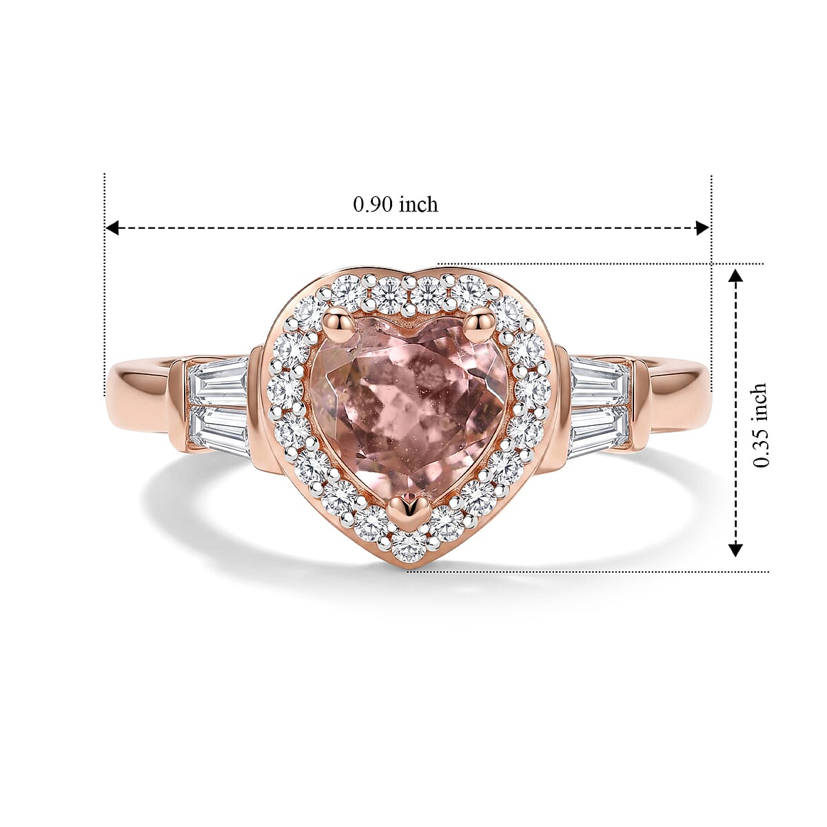D'Joy Premium Blush Tourmaline, Moissanite Ring in 18K Vermeil RG Over Sterling Silver (Size 10.0) 0.90 ctw image number 3