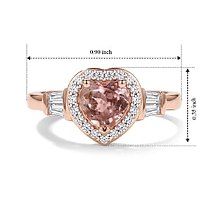 D'Joy Premium Blush Tourmaline, Moissanite Ring in 18K Vermeil RG Over Sterling Silver (Size 10.0) 0.90 ctw